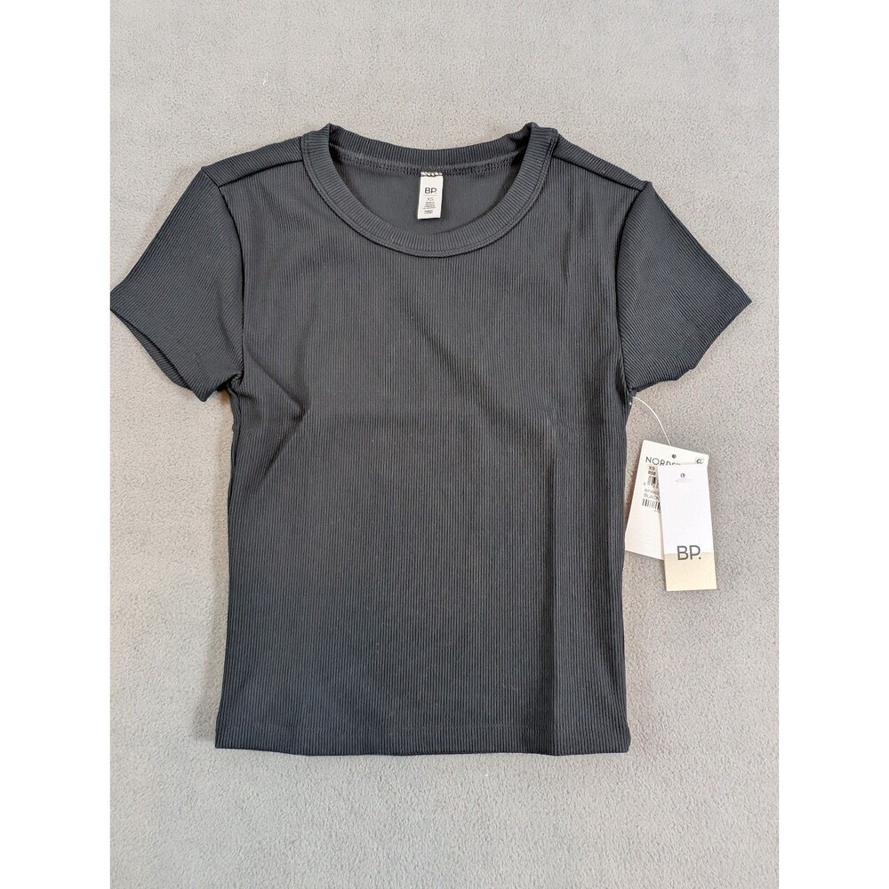 NWT BP Nordstrom Compact Rib Crop Baby Tee Black Night Women's XS Fitted Top